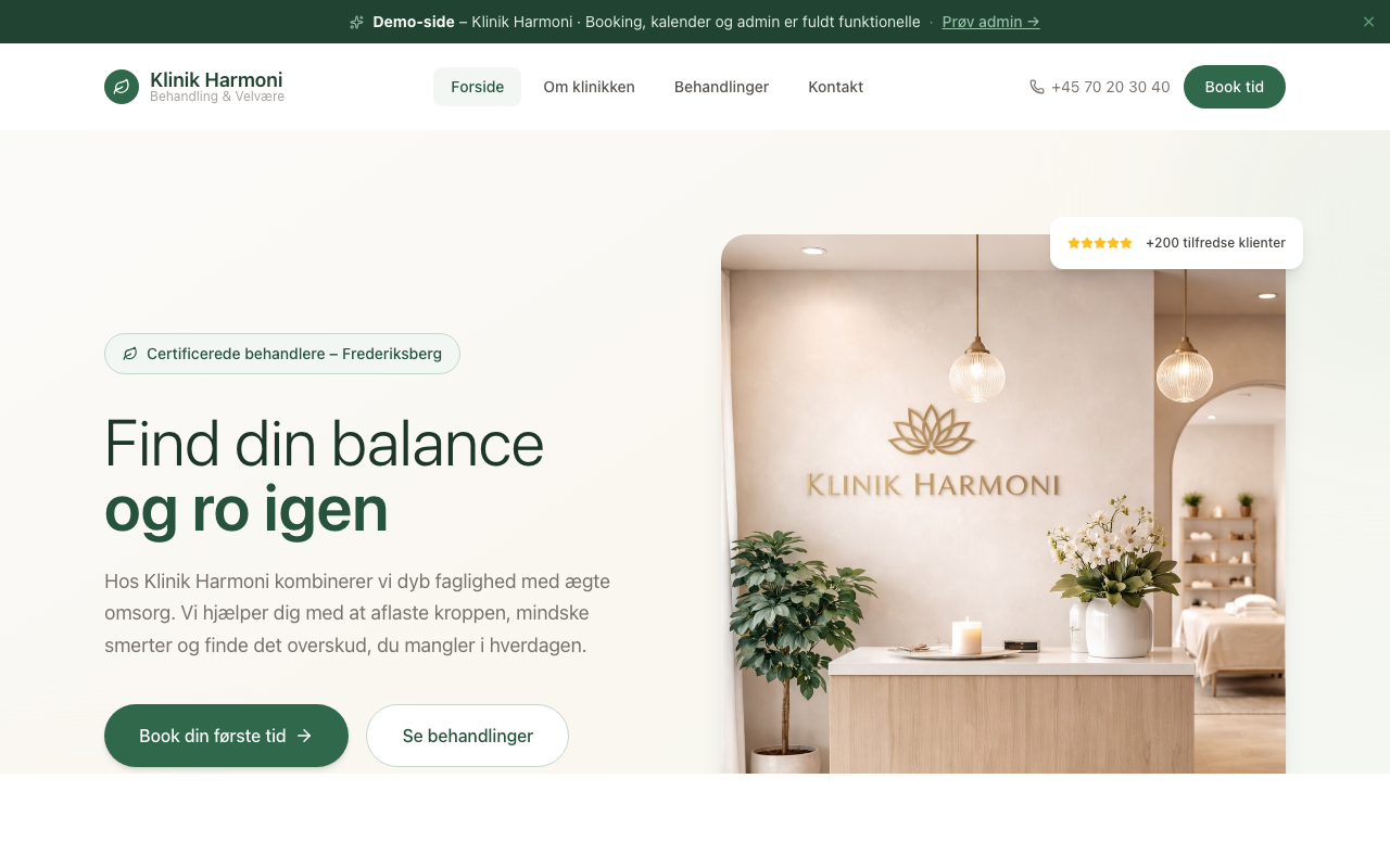 Klinik Harmoni behandler demo hjemmeside