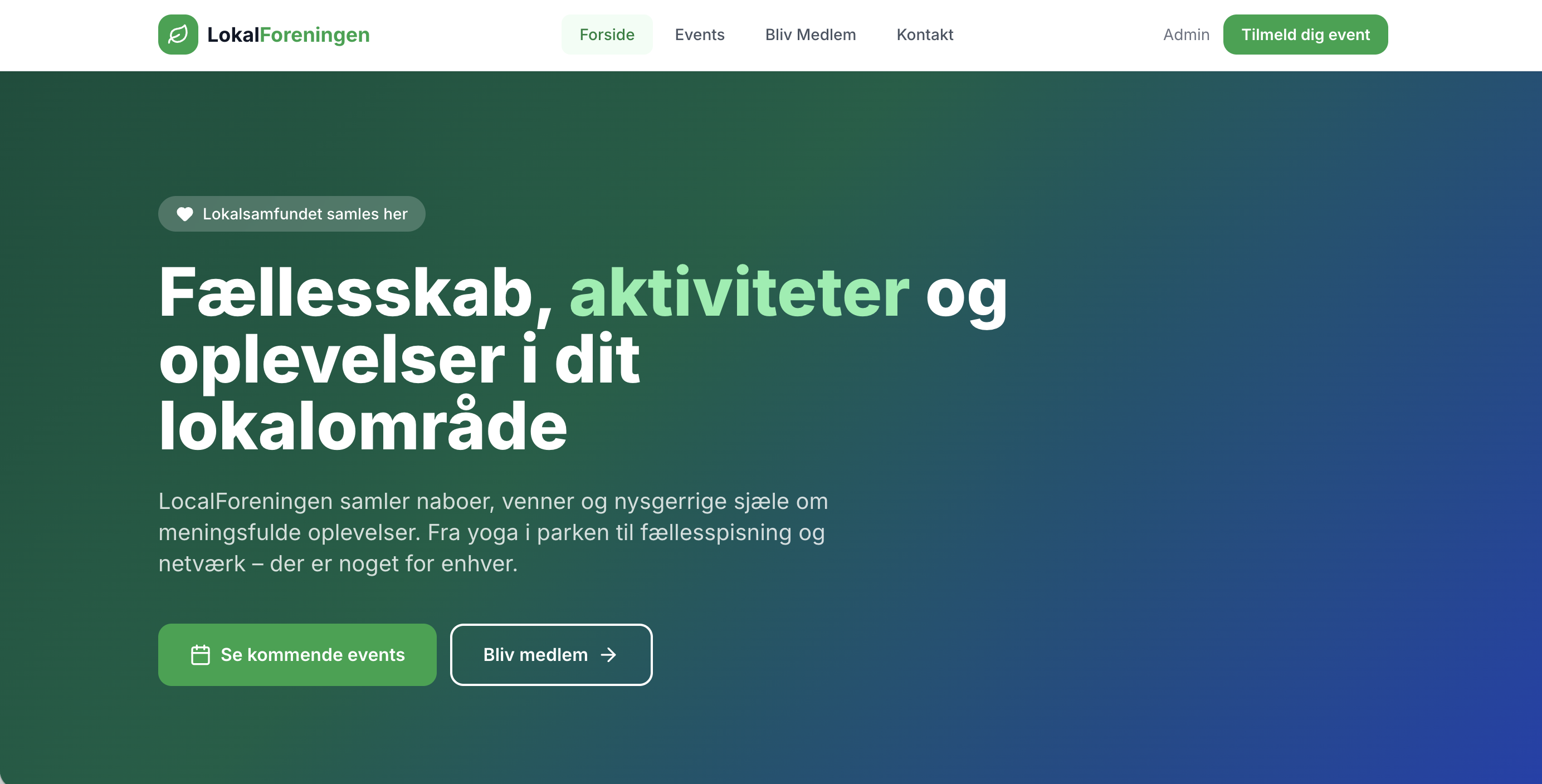 LokalForeningen demo hjemmeside