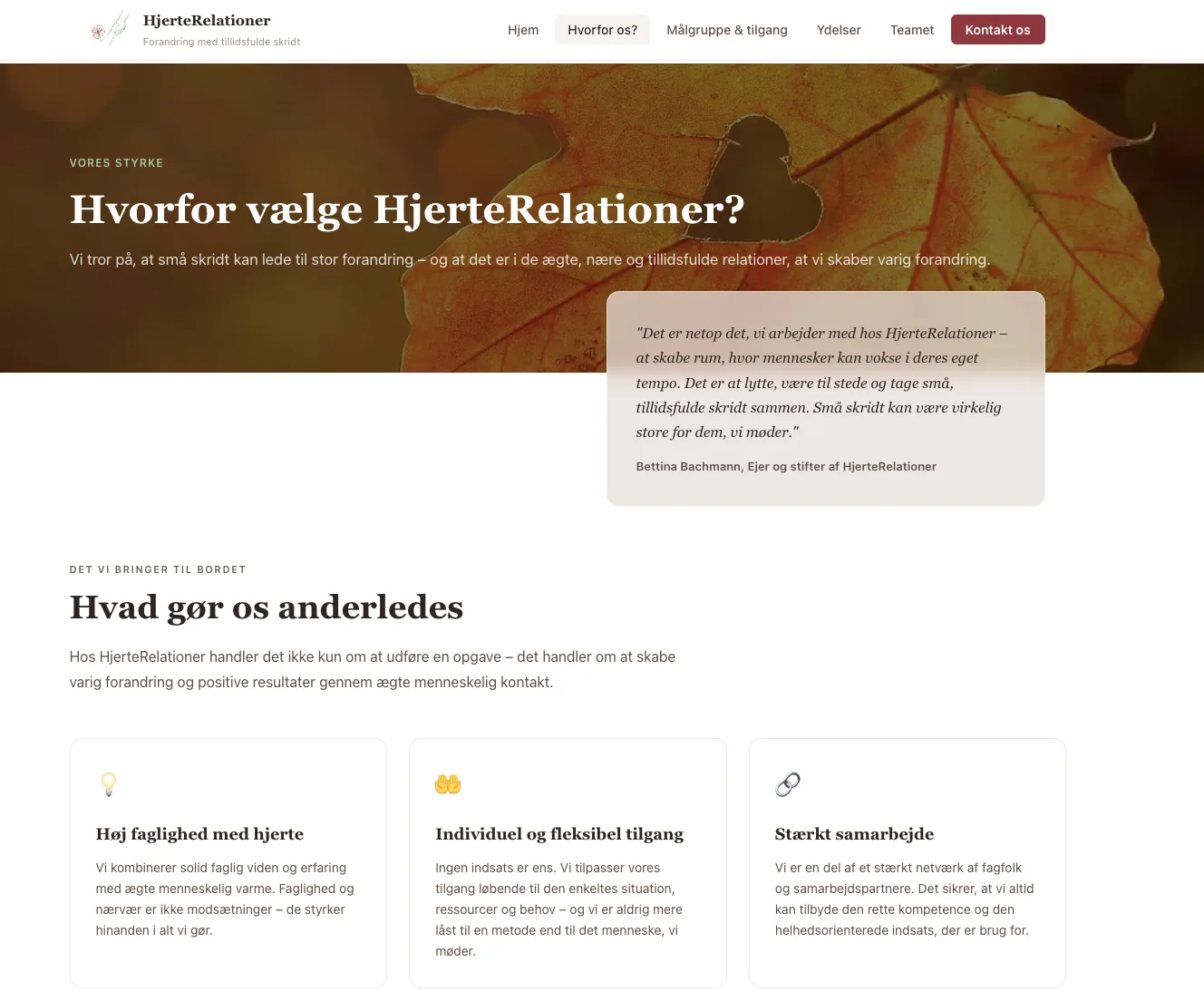 HjerteRelationers side om deres tilgang og styrker