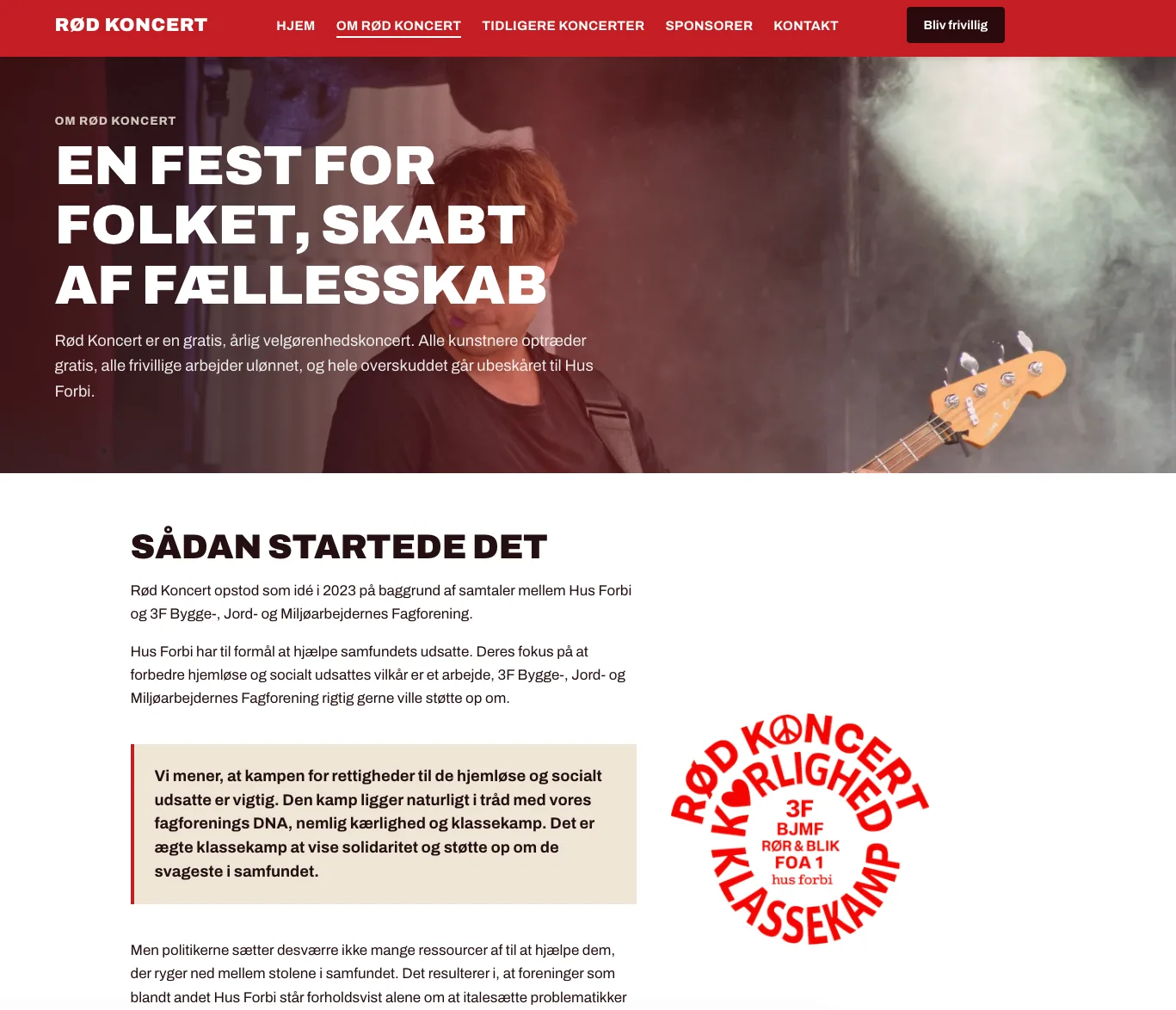 Skærmbillede af Om Rød Koncert med historien bag velgørenhedskoncerten
